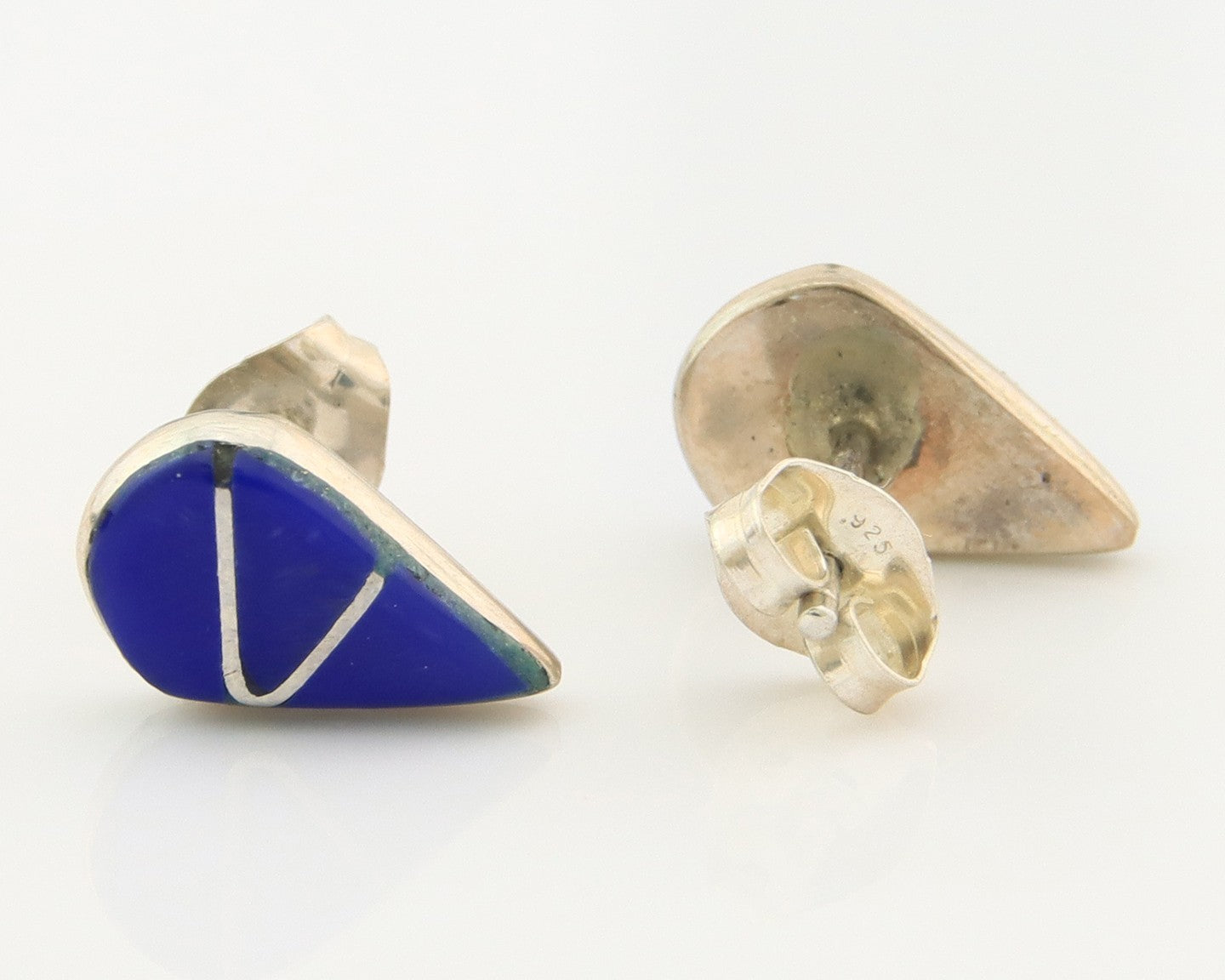 Navajo Earrings Sterling Silver Inlaid Natural Lapis Vintage Handmade