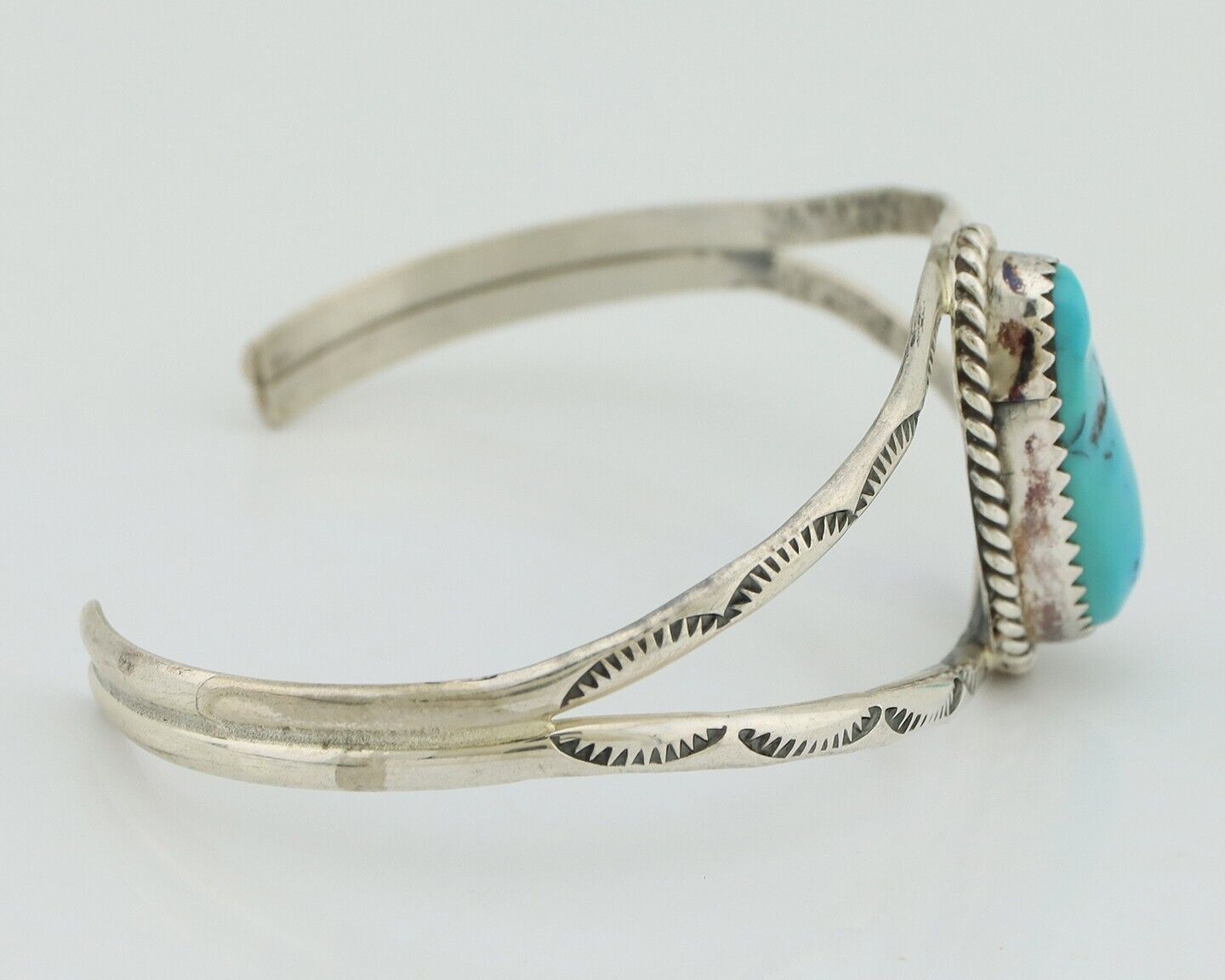 Navajo Bracelet 925 Silver Sleeping Beauty Turquoise Signed Robert Vandover C80s