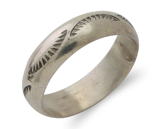 Navajo Hand Stamped Band 925 Silver 6.0 mm Signed Larry Chavez Size 10 C.80's