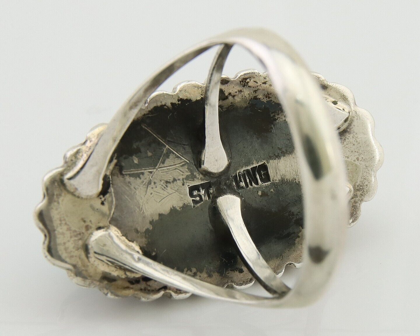 Navajo Shield Ring 925 Silver Arizona Turquoise Native Artist C.80's