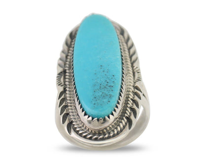 Navajo Ring 925 Silver Natural Blue Gem Turquoise Signed USA C.80's
