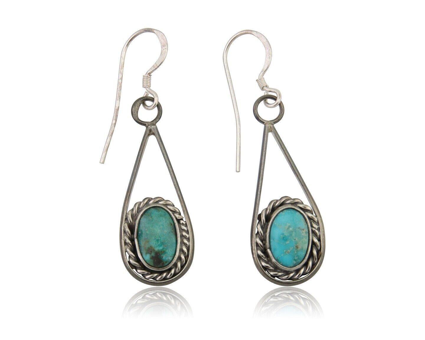 Navajo Dangle Earrings 925 Silver Natural Turquoise Native American Artist C.80s