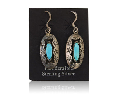 Navajo Dangle Earrings 925 Silver Natural Blue Turquoise Artist IJC C.80's