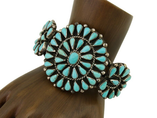 Navajo Bracelet 925 Silver Natural Blue Turquoise Signed RQ C.80's