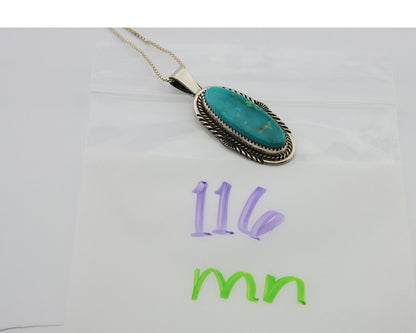 Navajo Necklace 925 Silver Natural Turquoise Artist Signed Mike Begay C.80's