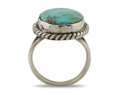 Navajo Ring 925 Silver Kingman Turquoise Native American Artist C.80's