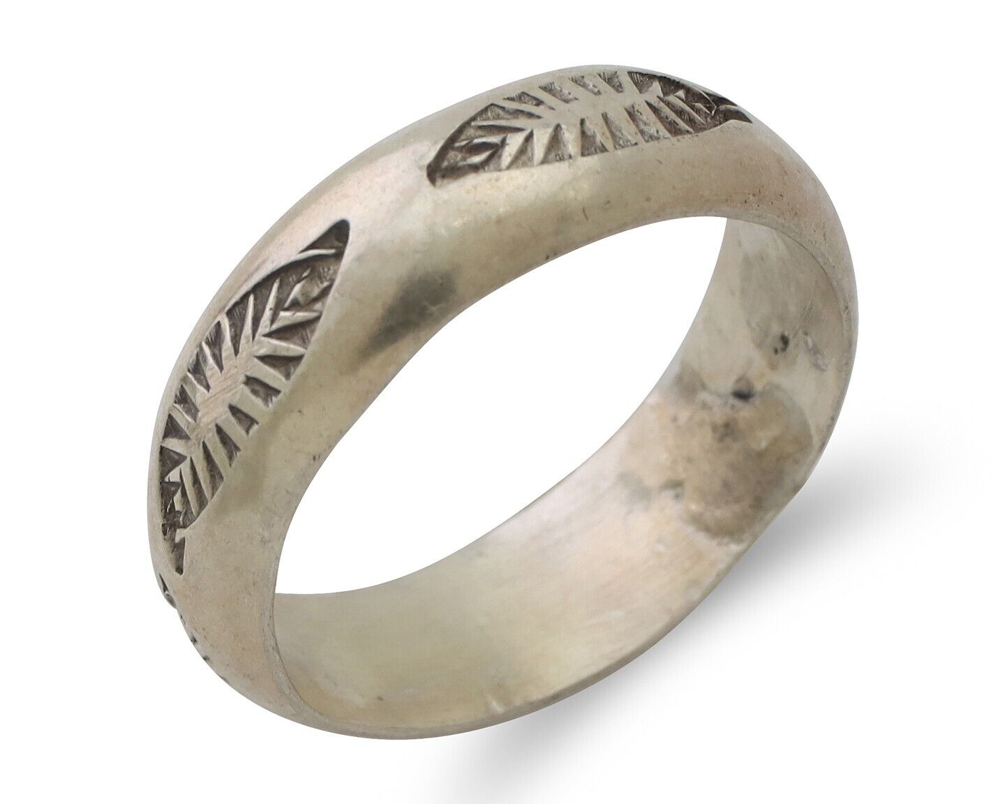 Navajo Hand Stamped Band 925 Silver 6.0 mm Signed Larry Chavez Size 7.75 C.80's