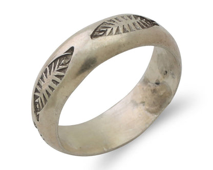 Navajo Hand Stamped Band 925 Silver 6.0 mm Signed Larry Chavez Size 7.75 C.80's