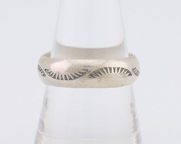Navajo Hand Stamped Band 925 Silver 6.0 mm Signed Larry Chavez Size 8.75 C.80's