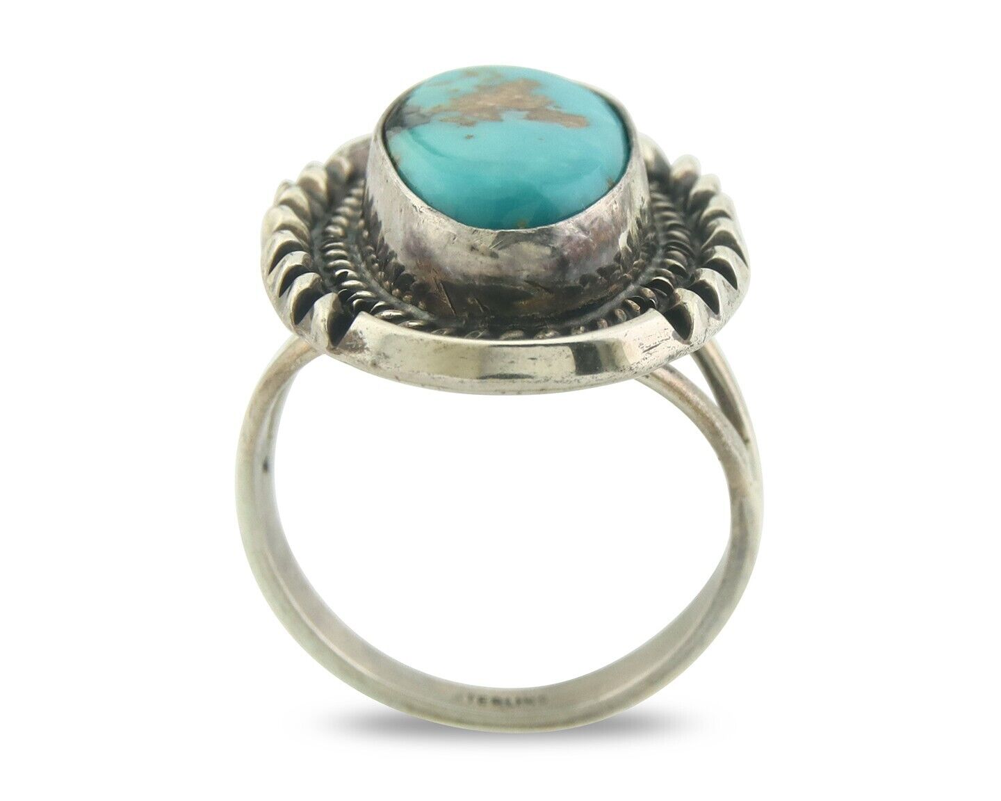 Navajo Ring 925 Sterling Blue Turquoise Artist Signed M Begay C.80's
