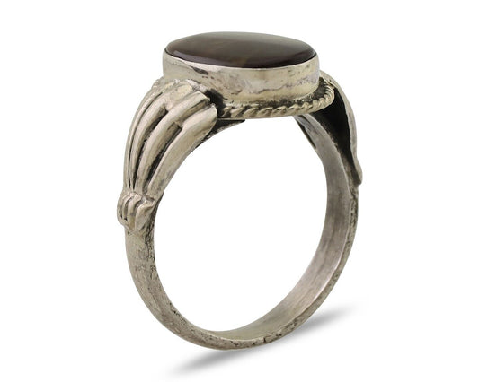 Navajo Handmade Ring 925 Silver Natural Fire Opal Native Artist Size 6.5 C.80's