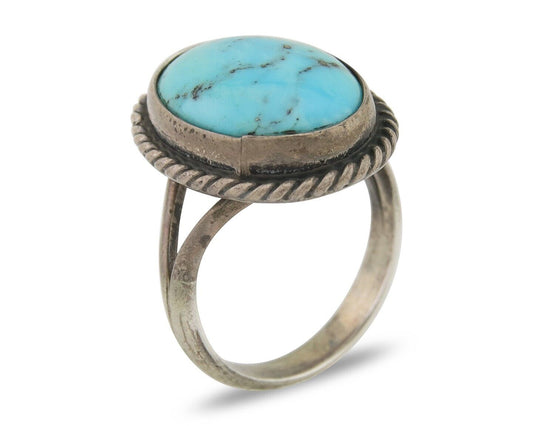 Navajo Handmade Ring 925 Silver Natural Turquoise Native Artist C.80's
