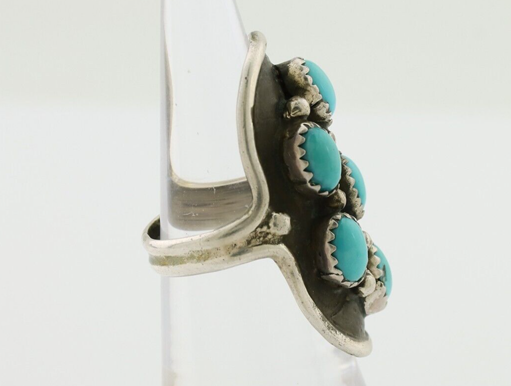Navajo Handmade Ring 925 Silver Kingman Turquoise Artist Signed HL C.80's