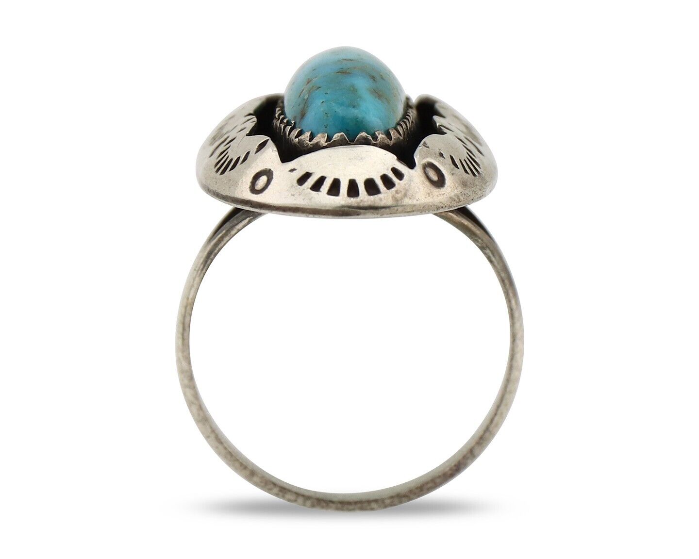 Navajo Ring 925 Silver Natural Kingman Turquoise Native American Artist C.80's