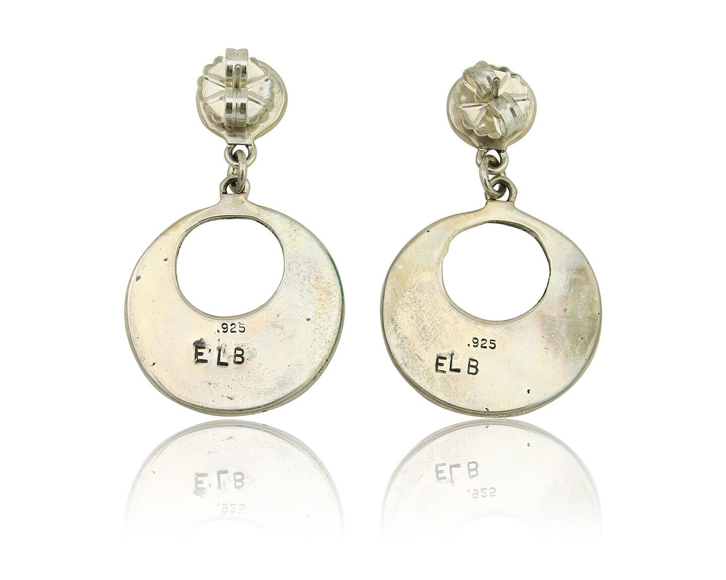 Zuni Dangle Earrings 925 Silver Natural Blue Turquoise Signed ELB C.80's