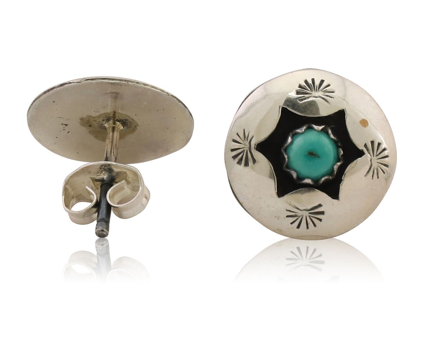 Navajo Handmade Earrings 925 Silver Natural Turquoise Native Artist C.80's