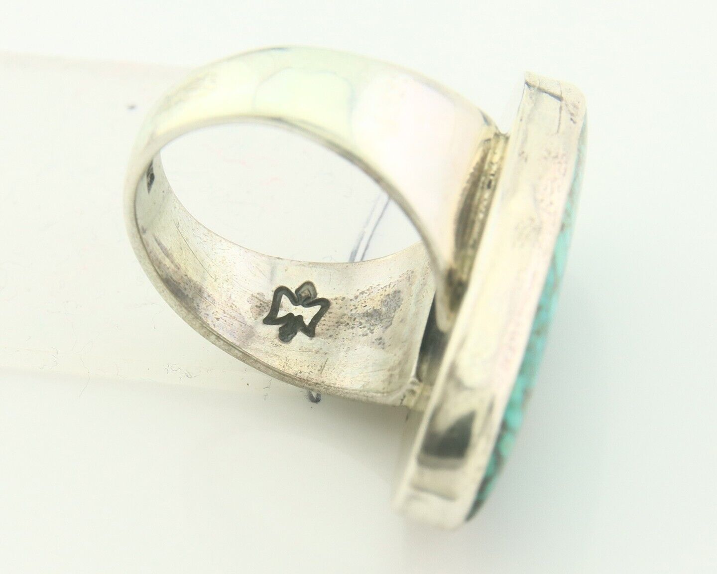 Navajo Men Ring 925 Sterling Natural Blue Turquoise Signed M Montoya C.80's