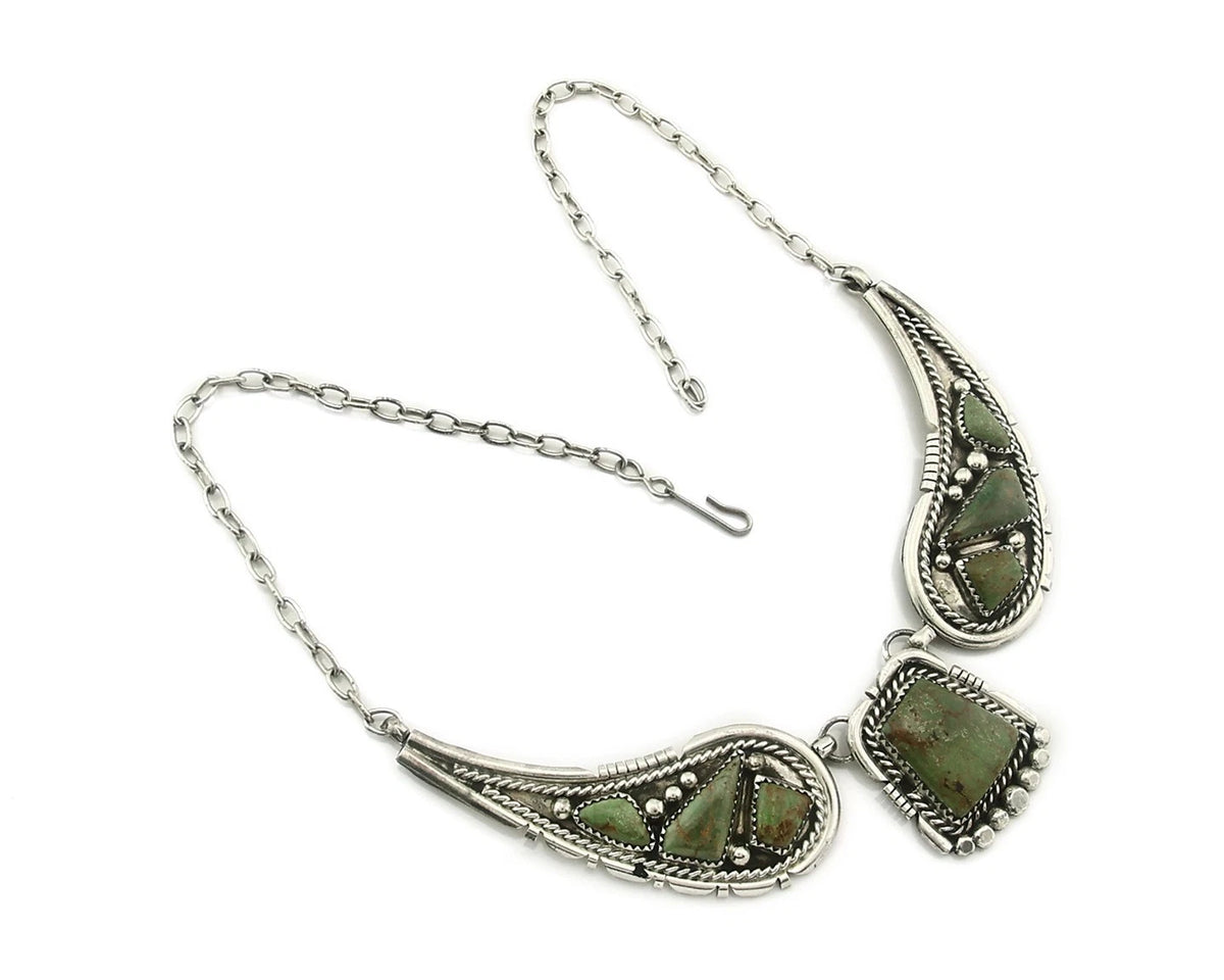 Navajo Necklace Earring Set Green Turquoise Vintage Signed Daniel Etsitty C.80's