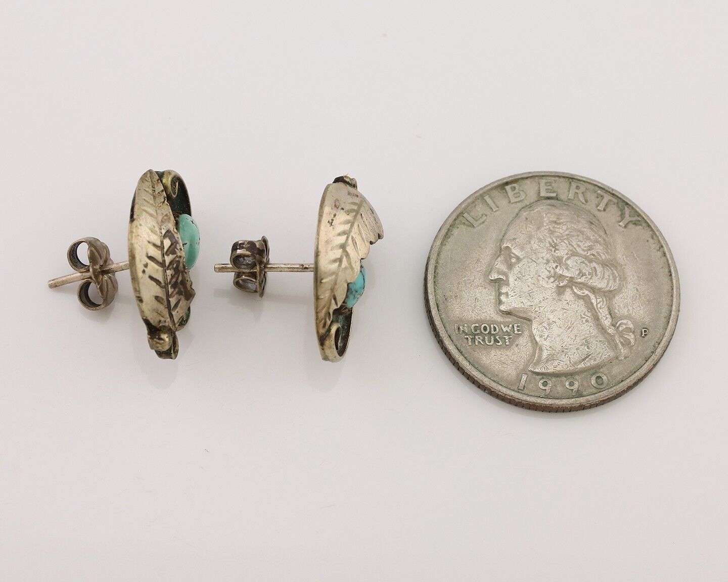 Navajo Earrings 925 Silver Natural Turquoise Native American Artist C.80's