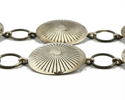 Navajo C.1980's Handmade .925 Silver Hand Stamped Concho Belt 36in Long
