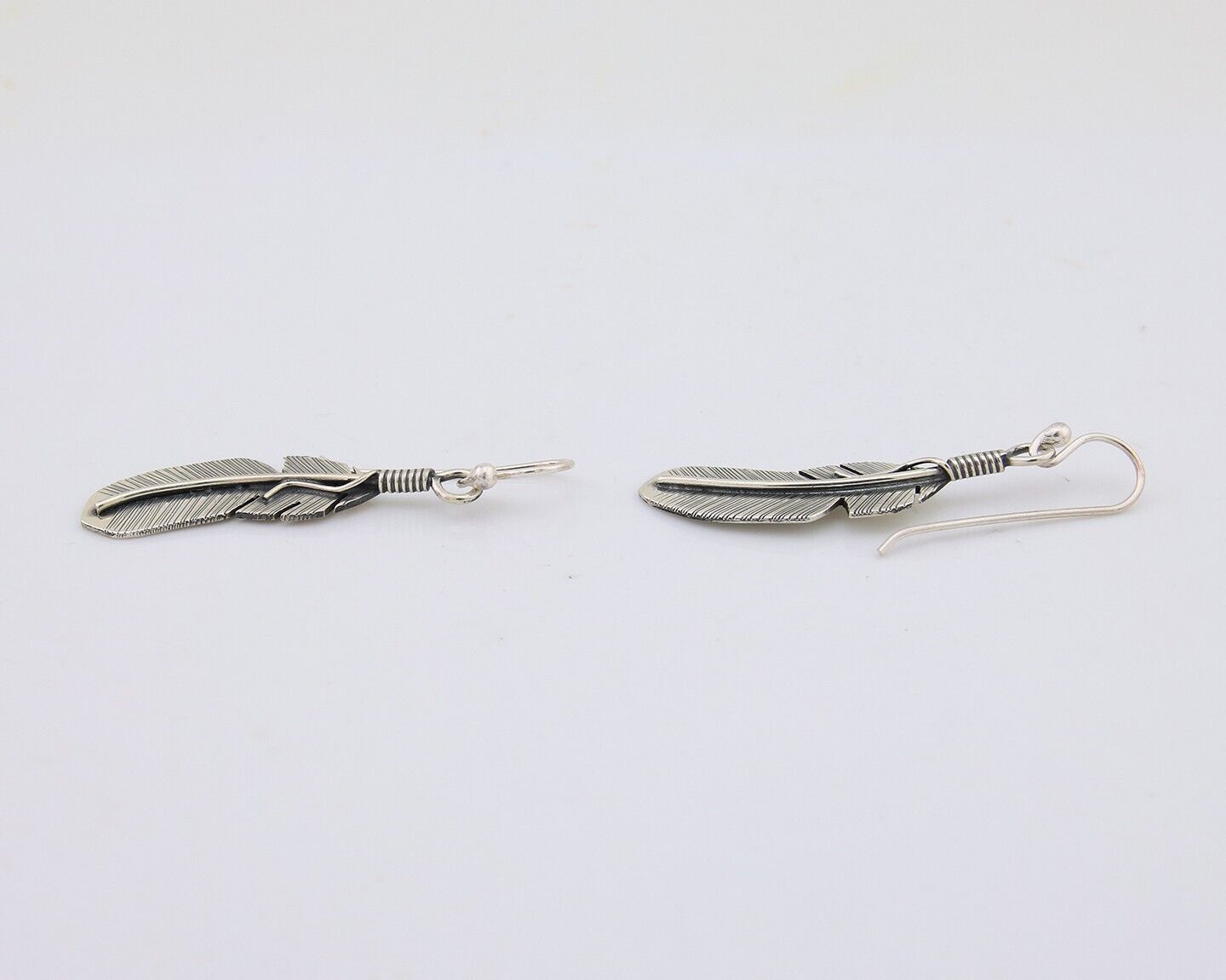 Navajo Feather Earrings 925 Silver Native American Artist C.80's