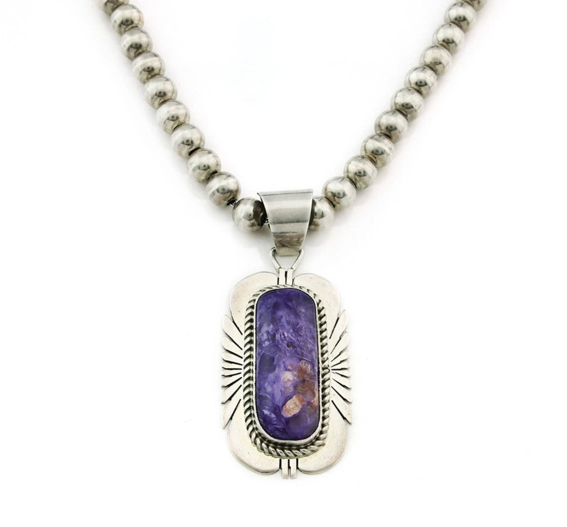 Navajo Bead Necklace 925 Sterling Silver Chaolite Vintage Signed Mark Yazzie
