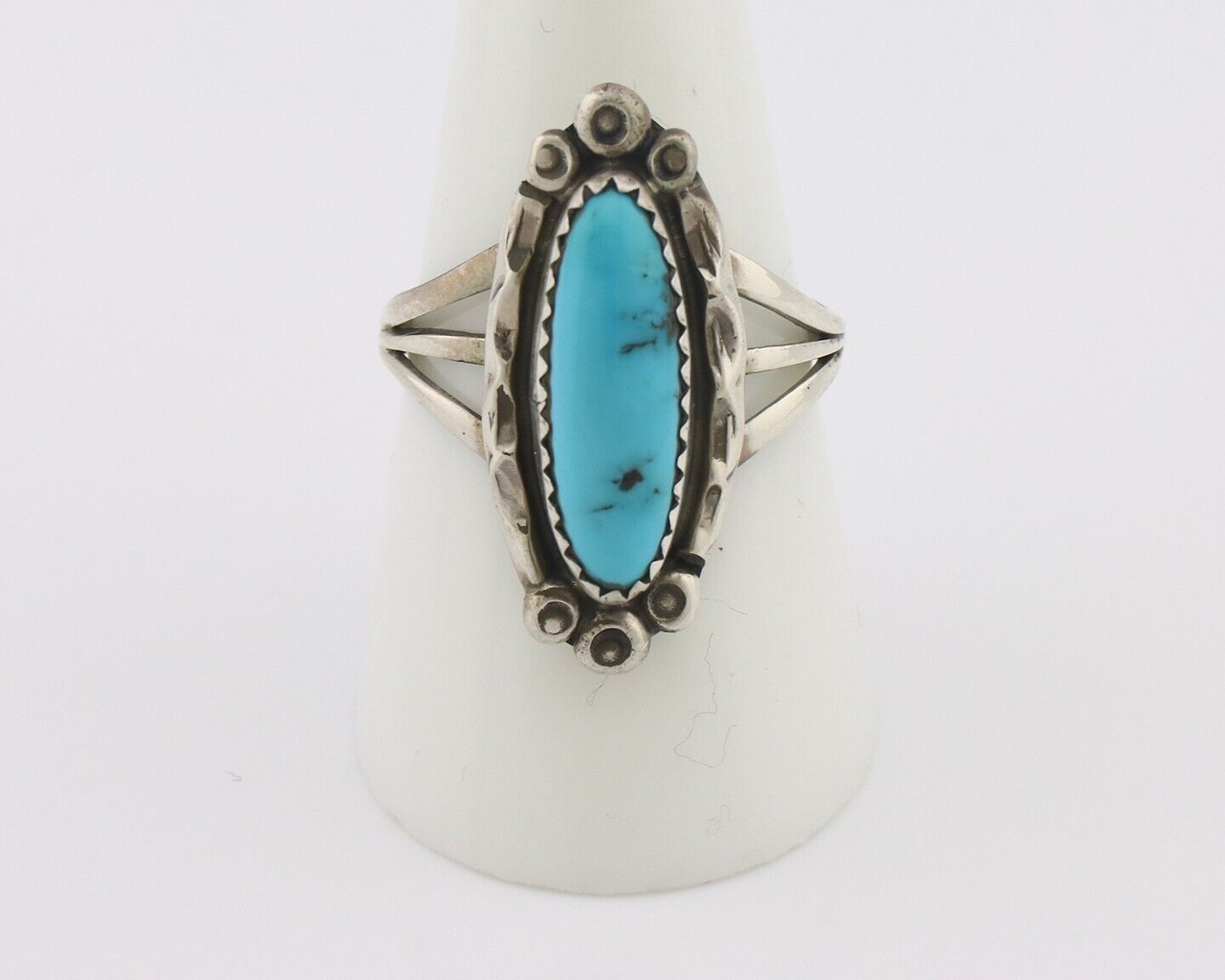 Navajo Ring .925 Silver Sleeping Beauty Turquoise Signed SkyStone Creations C80s