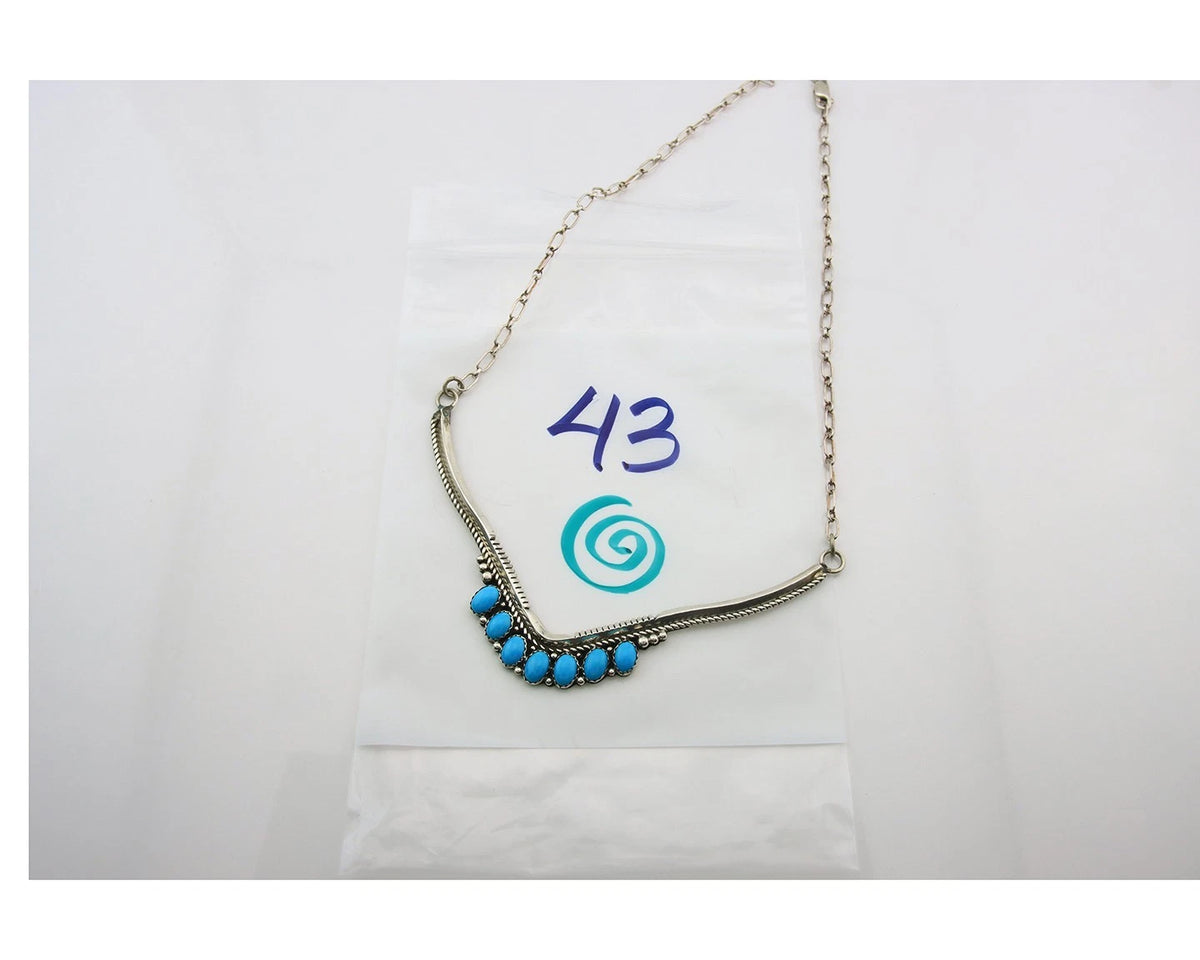 Navajo Necklace 925 Sterling Silver Turquoise Signed LJ