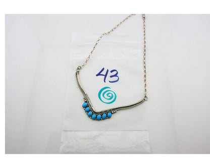 Navajo Necklace 925 Sterling Silver Turquoise Signed LJ