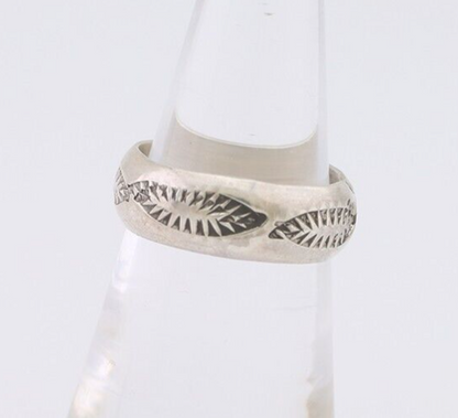 Navajo Hand Stamped Band 925 Silver 6.0 mm Signed Larry Chavez Size 5.25 C.80's