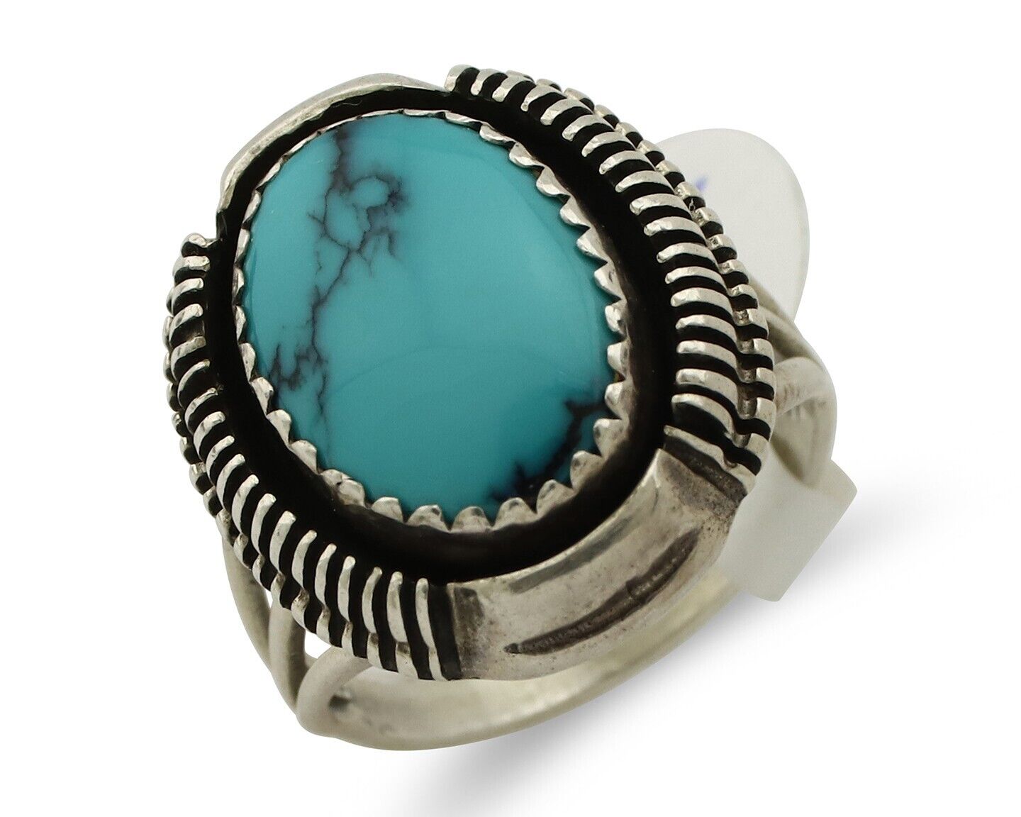 Navajo Ring 925 Silver Natural Blue Turquoise Artist Signed Larry Yazzie C.80's