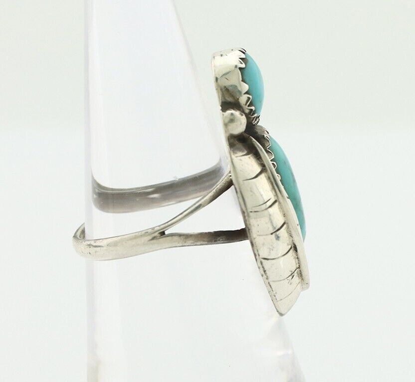Navajo 2 Stone Ring 925 Silver Kingman Turquoise Native American Artist C.80's