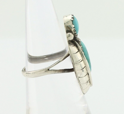 Navajo 2 Stone Ring 925 Silver Kingman Turquoise Native American Artist C.80's