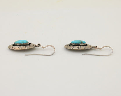 Navajo Dangle Earrings 925 Silver Natural Blue Turquoise Signed IJC C.80's
