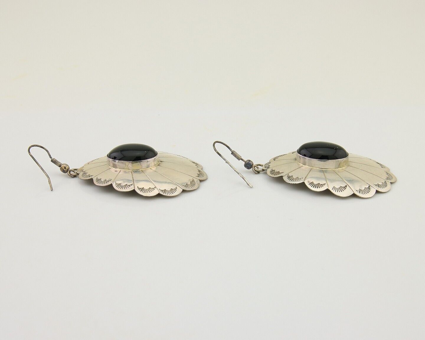 Navajo Handmade Earrings 925 Silver Onyx Artist Signed Robert Vandover C.80's