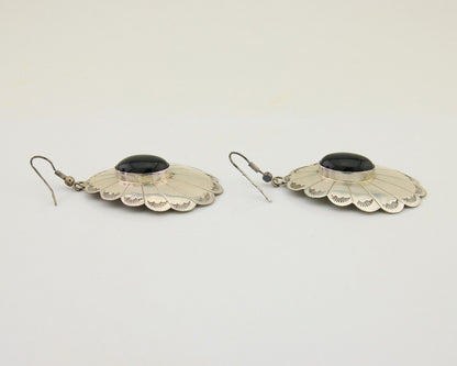 Navajo Handmade Earrings 925 Silver Onyx Artist Signed Robert Vandover C.80's