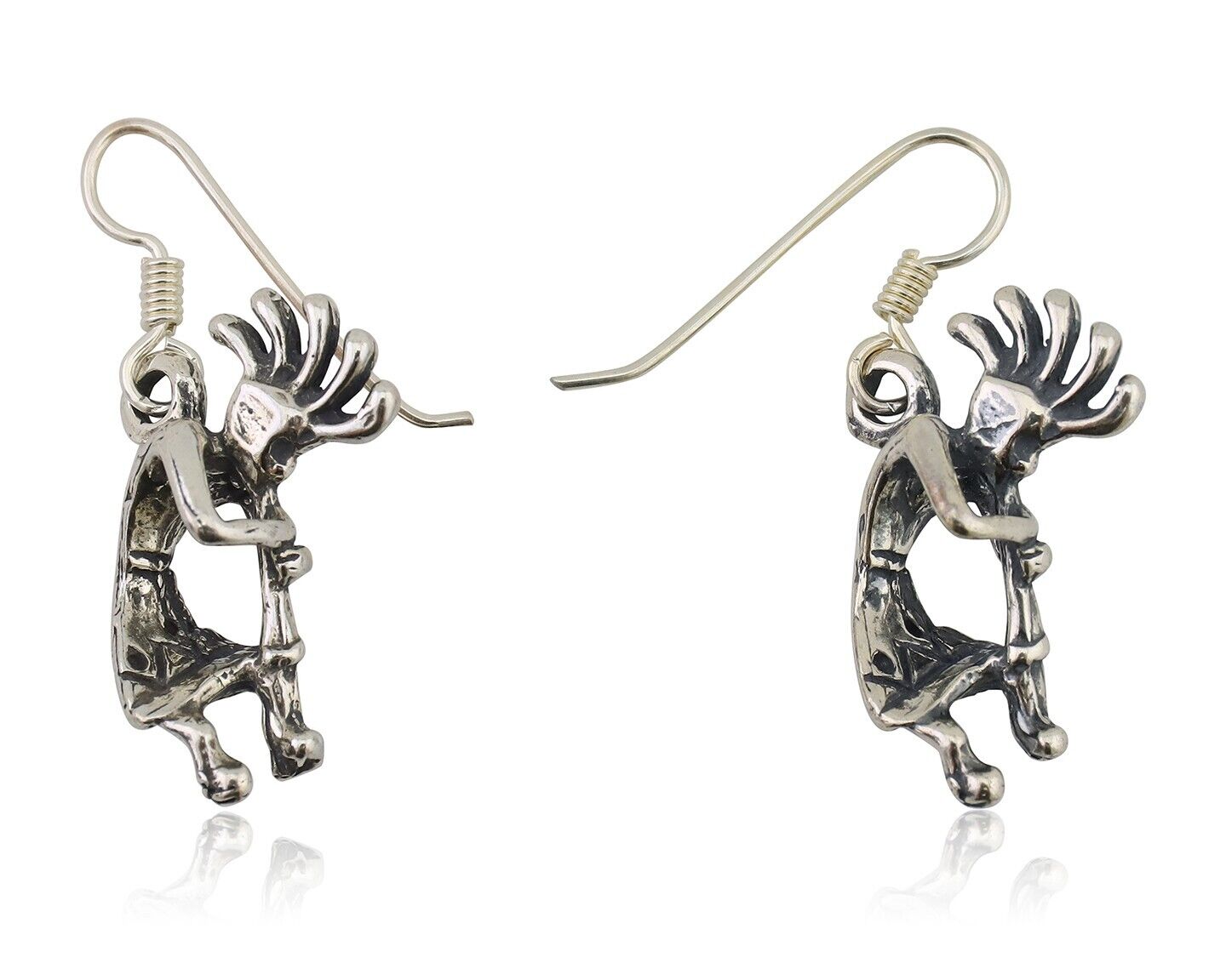 Navajo Kokopelli Dangle Earrings 925 Silver Native American Artist C.80's