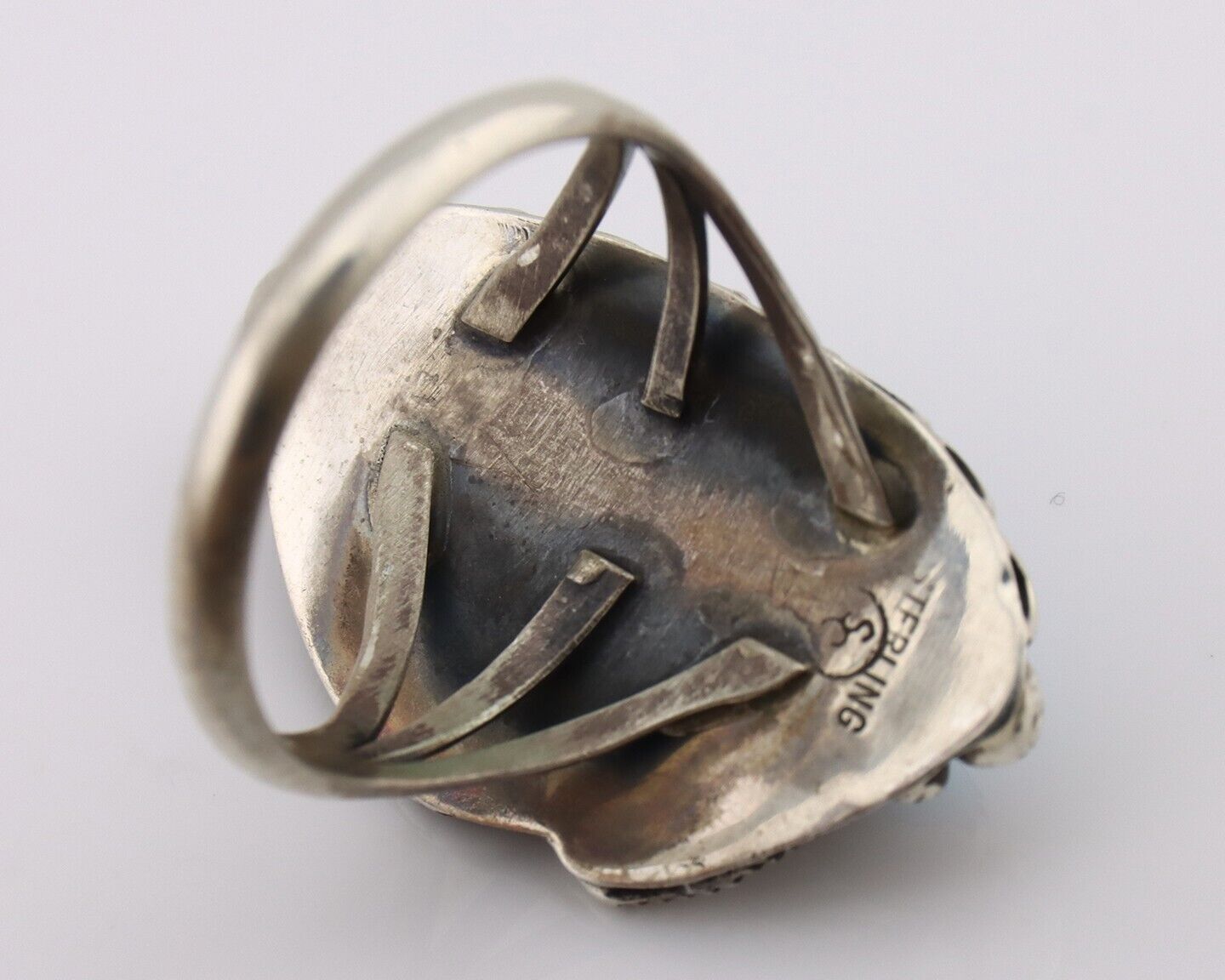 Navajo Ring 925 Silver Sleeping Beauty Turquoise Signed SC C.80's
