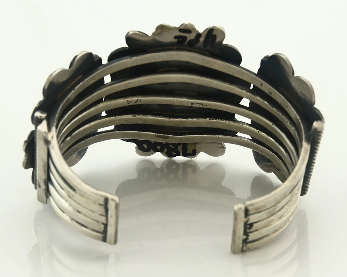 Navajo Cuff Bracelet Sterling Silver Turquoise Vintage Signed Kirk Smith