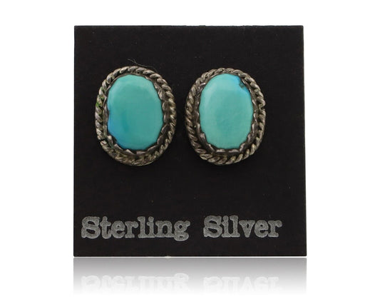 Navajo Earrings 925 Silver Natural Blue Turquoise Native American Artist C.80's