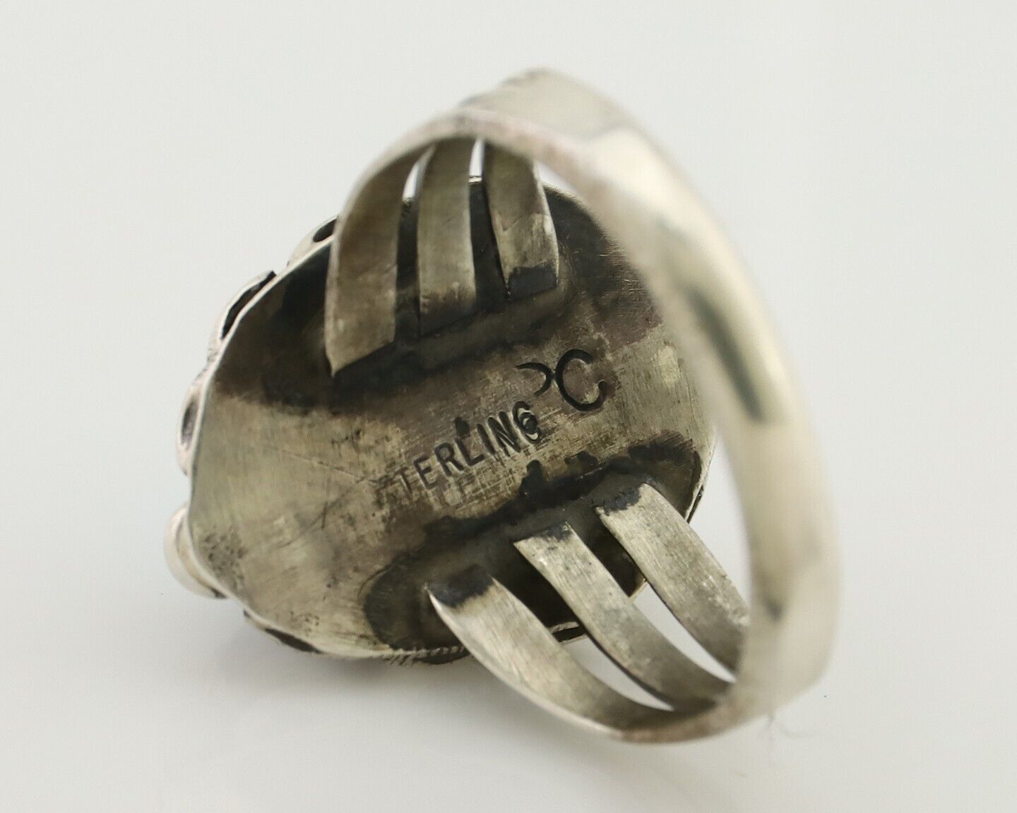 Navajo Ring 925 Silver Sleeping Beauty Turquoise Artist Signed SC C.80's