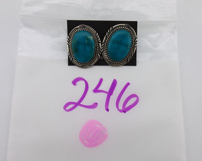 Navajo Hand Stamped Earrings 925 Silver Natural Turquoise Signed M Begay C.80's