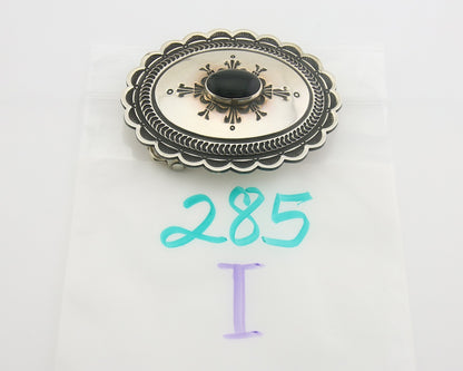 Navajo Belt Buckle 925 Sterling Silver Artist Onyx Signed Lloyd Nelson C.80's
