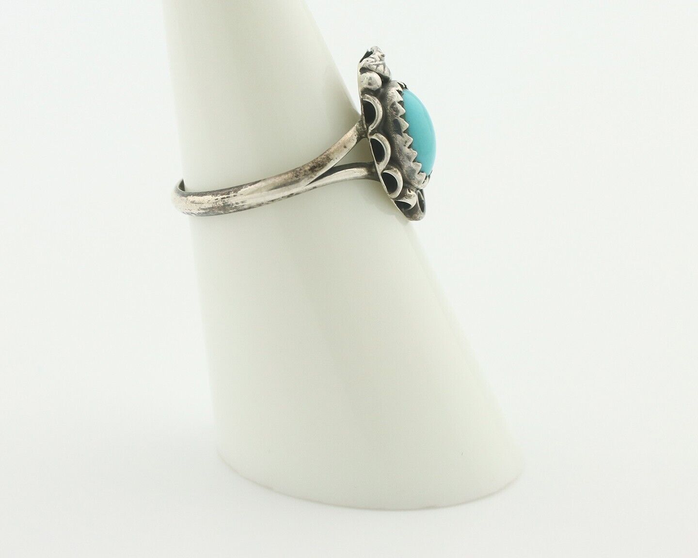 Navajo Ring .925 Silver Sleeping Beauty Turquoise Native American Artist C.80's