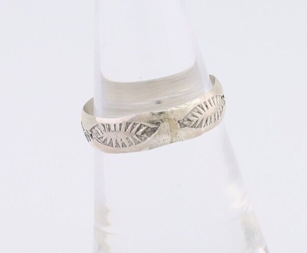 Navajo Hand Stamped Band 925 Silver 5.0 mm Signed Larry Chavez Size 6.5 C.80's