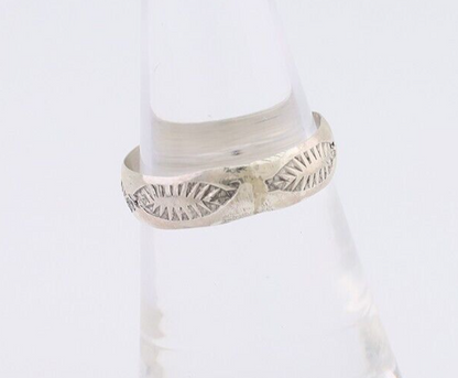 Navajo Hand Stamped Band 925 Silver 5.0 mm Signed Larry Chavez Size 6.5 C.80's