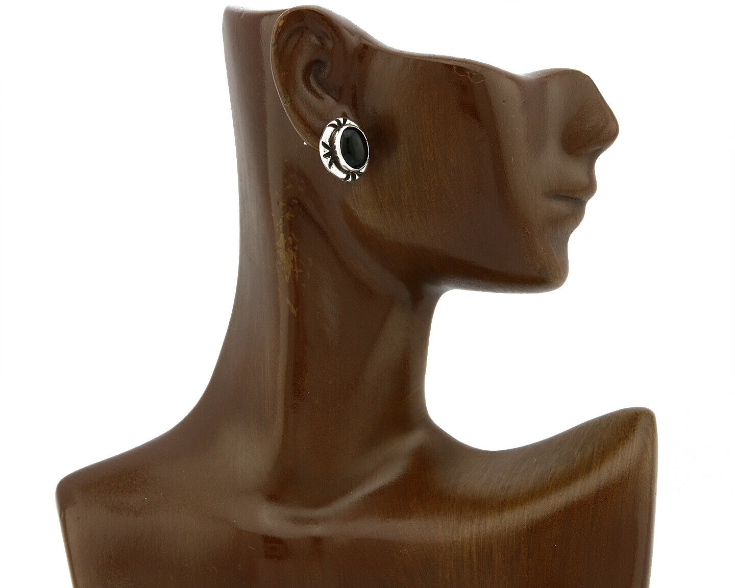 Navajo Hand Stamped Natural Mined Black Onyx .925 SOLID Silver Stud Earrings