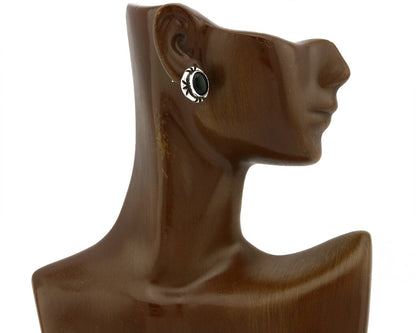Navajo Hand Stamped Natural Mined Black Onyx .925 SOLID Silver Stud Earrings