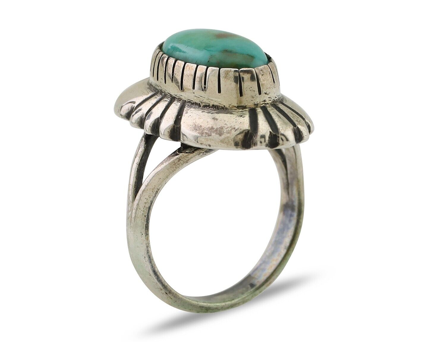 Navajo Ring 925 Silver Kingman Turquoise Signed M Montoya Size 7.0 C.80's