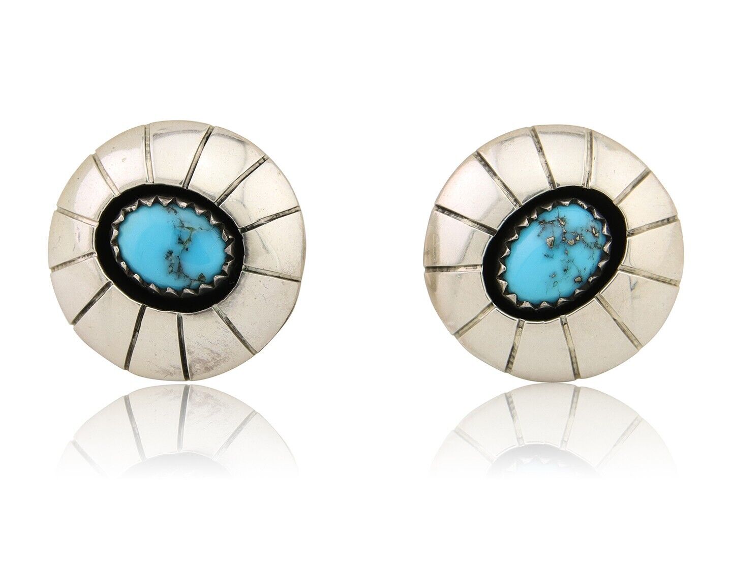 Navajo Shield Earrings 925 Silver Blue Turquoise Artist Signed P C.80s